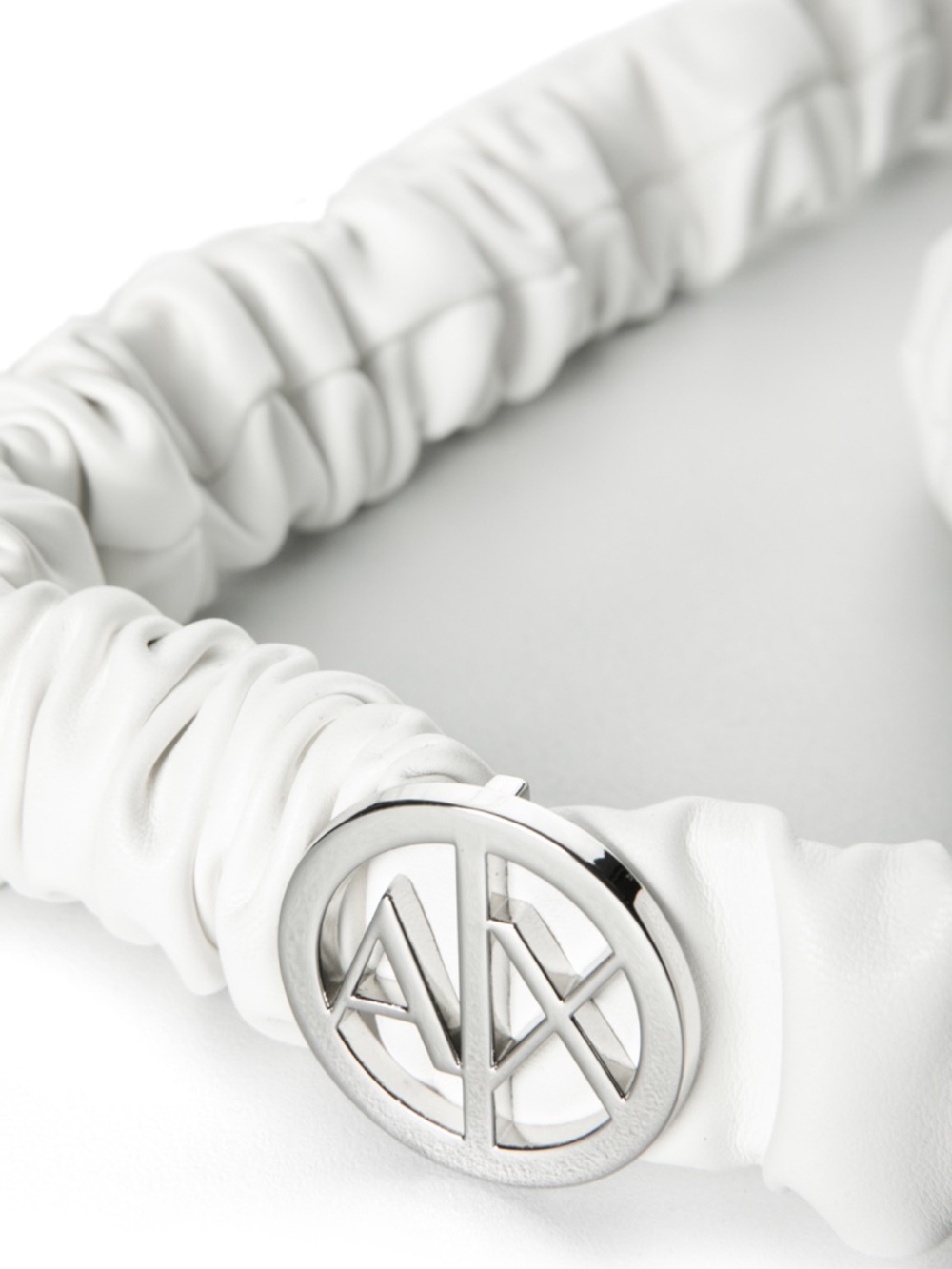 Armani Exchange White Ruched Leather Belt with Silver AX Logo